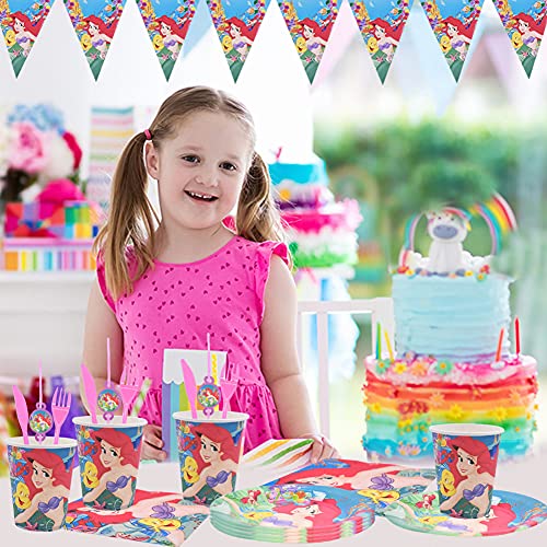 Babioms 42pcs Vajilla Sirena Fiesta,Conjunto de Suministros de Fiesta,Sirena Fiesta Temática, para fiestas de cumpleaños infantiles, manteles, servilletas, platos, tazas ,6 invitados