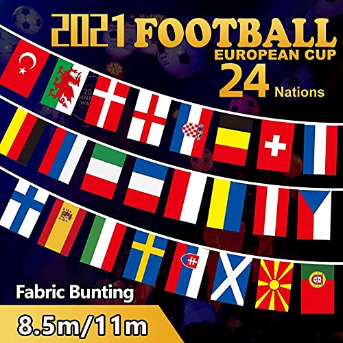 Banderines de tela del Campeonato de Europa de Fútbol 2021, los 24 banderas de equipos participantes para jardín, bar, restaurante y decoración de fiestas, 14 x 21 cm (1 paquete)