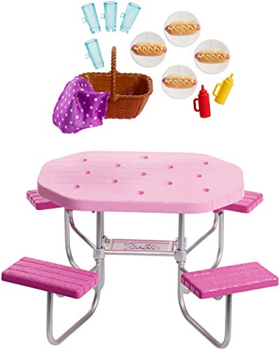 Barbie Muebles de Exterior para la Casa de Muñecas, Accesorios y Mesa de Picnic (Mattel FXG40) , color/modelo surtido