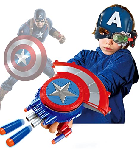 BASMPP Marvel Avengers Capitán América Máscara De Lanzamiento, con Lentes Luminosas, Puede Lanzar Balas Suaves, Accesorios De Juego De Disfraces De Marvel Legendary Captain America