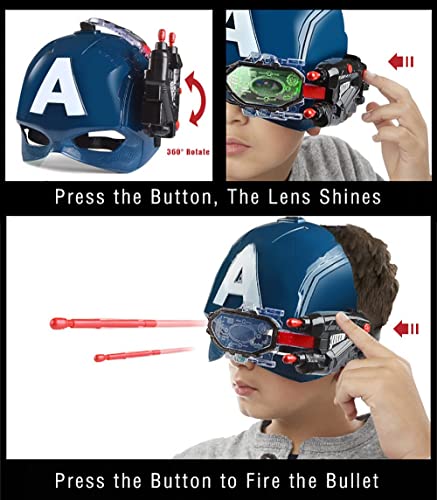 BASMPP Marvel Avengers Capitán América Máscara De Lanzamiento, con Lentes Luminosas, Puede Lanzar Balas Suaves, Accesorios De Juego De Disfraces De Marvel Legendary Captain America