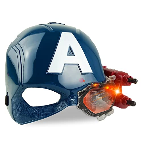 BASMPP Marvel Avengers Capitán América Máscara De Lanzamiento, con Lentes Luminosas, Puede Lanzar Balas Suaves, Accesorios De Juego De Disfraces De Marvel Legendary Captain America