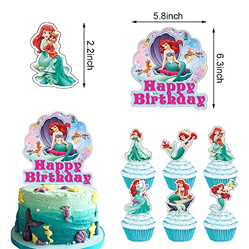 BESTZY Sirena Globos Decoración Sirena Decoraciones de Cumpleaños Cake Topper Sirena Princesa Suministros para Fiesta Decoración para Cumpleaños