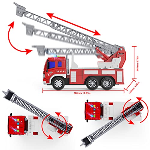 Camión de Bomberos TOYABI, Juguete del Departamento de Bomberos, Motor de Bomberos con Motor de fricción, Juguete de Rescate a Escala 1/16 con Luces y Sonidos para niños y niñas