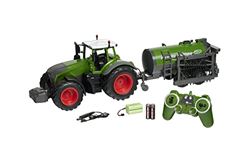 Carson 500907344 Tractor RC con Cisterna 1:16-Vehículo teledirigido, vehículo agrícola para niños Mayores de 8 años, Apto para Uso en Exteriores, Incluye Pilas y Mando a Distancia, Verde