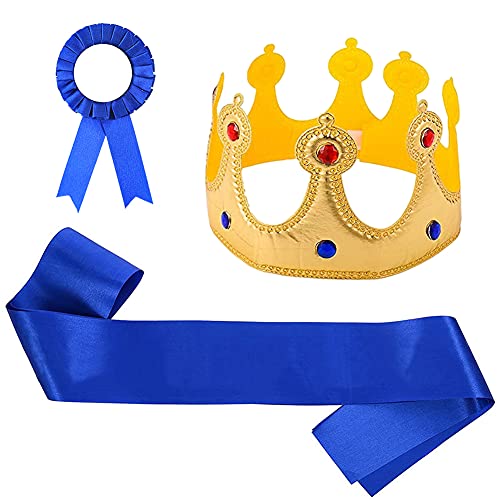 Corona de Rey Niños, Sombrero de Fiesta de Cumpleaños, 3juego Princesa Tiara Diadema Accesorios de Disfraz Favores de Fiesta de Oro QSXX Fiesta Accesorio Insignia feliz Cumpleaños