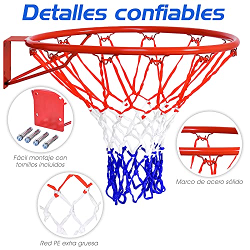 COSTWAY Aro de Baloncesto y Red, aro de Baloncesto Montado a la Pared, Canasta de Baloncesto, Canasta de Baloncesto con Red, Aro de Baloncesto con Red Resistente a la Intemperie