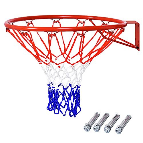 COSTWAY Aro de Baloncesto y Red, aro de Baloncesto Montado a la Pared, Canasta de Baloncesto, Canasta de Baloncesto con Red, Aro de Baloncesto con Red Resistente a la Intemperie