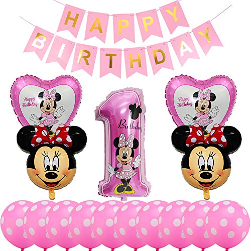 Decoraciones de Cumpleaños de Mickey , 1er Cumpleaños Bebe Rosa Globos Decoracion Party Globos Latex Ballon para Party Comunion Bautizo Decoracion