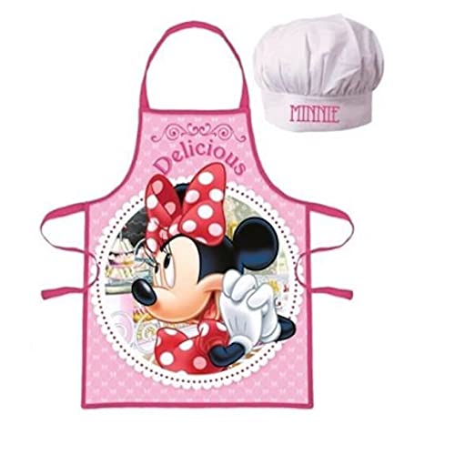 Delantal + gorro de chef cocinero Disney Minnie - Disfraz infantil de 3 a 8 años, color rosa oscuro