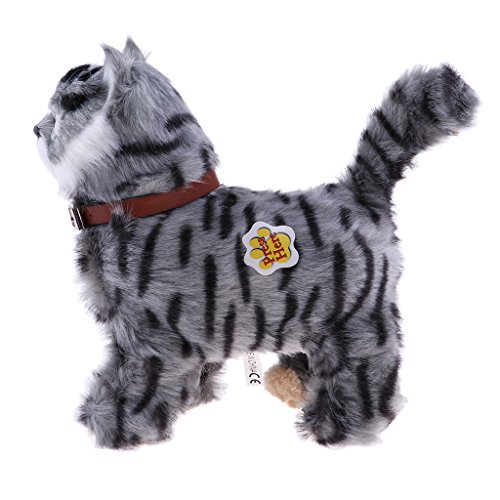 F Fityle Juguete de Gato de Peluche Suave Realista, Gato Que Camina, Maullido, Gato Electrónico, Juguete para Niños - Gris