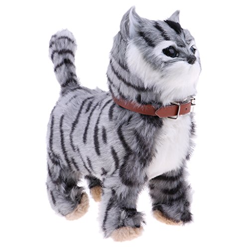 F Fityle Juguete de Gato de Peluche Suave Realista, Gato Que Camina, Maullido, Gato Electrónico, Juguete para Niños - Gris