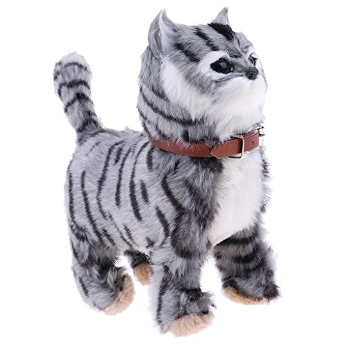 F Fityle Juguete de Gato de Peluche Suave Realista, Gato Que Camina, Maullido, Gato Electrónico, Juguete para Niños - Gris