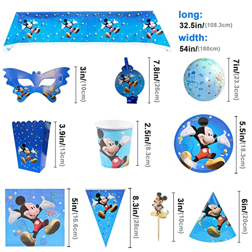 Funmo Cumpleaños Mickey Mouse, De CumpleañOs De Mickey Juego De CumpleañOs Para NiñOs, El Juego de 90 Piezas Incluye 7 Pulgadas, Tazas, Banderas, Cometas, Manteles, MáScaras