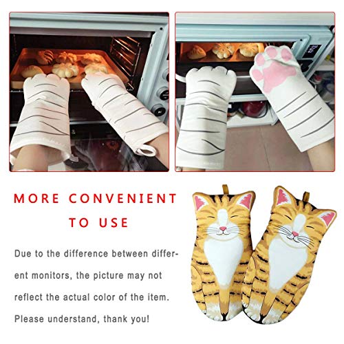 Greatangle-UK Patas de Gato de Dibujos Animados en 3D Guantes de Horno Guantes Largos de algodón para Hornear Aislamiento microondas Resistentes al Calor Guantes Antideslizantes Naranja