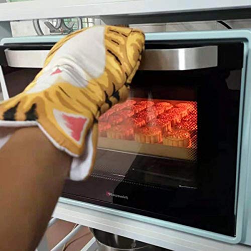 Greatangle-UK Patas de Gato de Dibujos Animados en 3D Guantes de Horno Guantes Largos de algodón para Hornear Aislamiento microondas Resistentes al Calor Guantes Antideslizantes Naranja