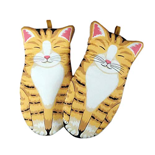 Greatangle-UK Patas de Gato de Dibujos Animados en 3D Guantes de Horno Guantes Largos de algodón para Hornear Aislamiento microondas Resistentes al Calor Guantes Antideslizantes Naranja