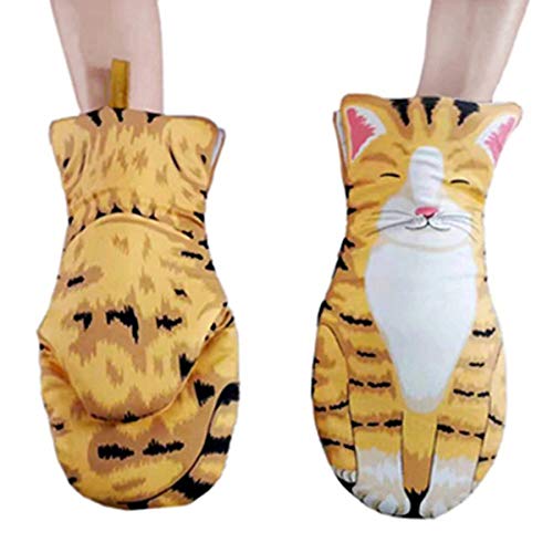 Greatangle-UK Patas de Gato de Dibujos Animados en 3D Guantes de Horno Guantes Largos de algodón para Hornear Aislamiento microondas Resistentes al Calor Guantes Antideslizantes Naranja