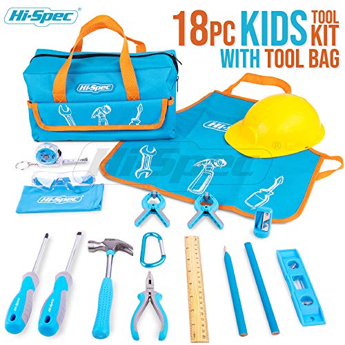 Hi-Spec Maletin de Herramientas Azul para Niños de 18 Piezas. Bolsa de Herramientas. Herramientas manuales de Bricolaje de Metal Real para Niños y Principiantes.