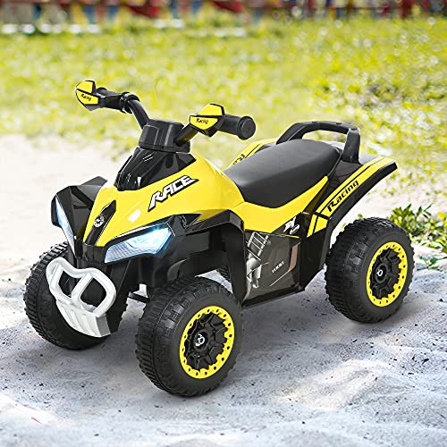 HOMCOM Quad Correpasillo Cuatrimoto para Niños Mayores de 18 Meses con Función de Luces y Música Diseño Novedoso Soporta hasta 20 kg 67,5x38x44 cm Amarillo