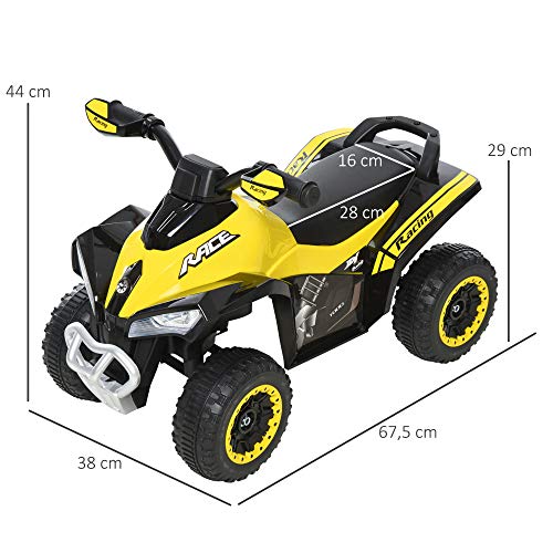 HOMCOM Quad Correpasillo Cuatrimoto para Niños Mayores de 18 Meses con Función de Luces y Música Diseño Novedoso Soporta hasta 20 kg 67,5x38x44 cm Amarillo