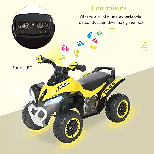 HOMCOM Quad Correpasillo Cuatrimoto para Niños Mayores de 18 Meses con Función de Luces y Música Diseño Novedoso Soporta hasta 20 kg 67,5x38x44 cm Amarillo