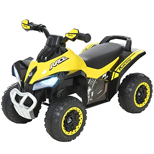 HOMCOM Quad Correpasillo Cuatrimoto para Niños Mayores de 18 Meses con Función de Luces y Música Diseño Novedoso Soporta hasta 20 kg 67,5x38x44 cm Amarillo