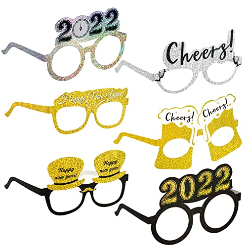 HOWAF 18 Piezas Marco de Gafas de Año Nuevo Gafas photocall 2022 Gafas Divertidas Disfraces Accesorio de Fiesta decoración año Nuevo 2022 Nochevieja para niños y Adultos