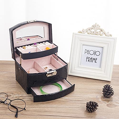 HUIJK Joyero Caja de joyería, Caja de Almacenamiento de joyería de Tres Capas, Almacenamiento de Maquillaje Exquisito, Caja de Almacenamiento de Maquillaje Grande Cajas (Color : Pink)