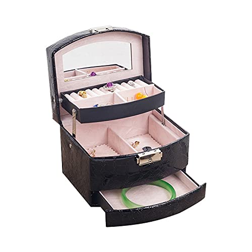 HUIJK Joyero Caja de joyería, Caja de Almacenamiento de joyería de Tres Capas, Almacenamiento de Maquillaje Exquisito, Caja de Almacenamiento de Maquillaje Grande Cajas (Color : Pink)