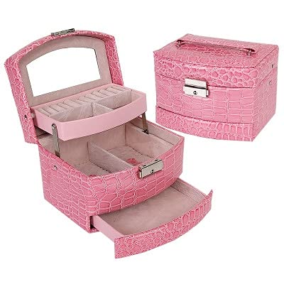 HUIJK Joyero Caja de joyería, Caja de Almacenamiento de joyería de Tres Capas, Almacenamiento de Maquillaje Exquisito, Caja de Almacenamiento de Maquillaje Grande Cajas (Color : Pink)