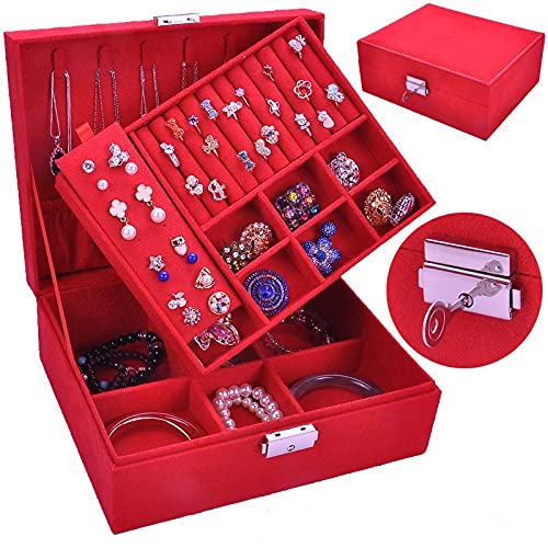 HUIJK Joyero Caja de joyería de Terciopelo Doble de Doble Capa Caja de Almacenamiento de joyería Europea de Espacio de joyería Grande de joyería Caja de Regalo Organizador de Maquillaje Cajas