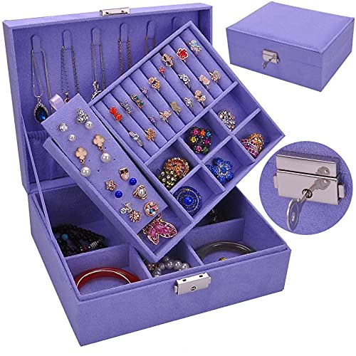 HUIJK Joyero Caja de joyería de Terciopelo Doble de Doble Capa Caja de Almacenamiento de joyería Europea de Espacio de joyería Grande de joyería Caja de Regalo Organizador de Maquillaje Cajas