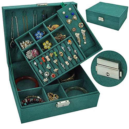 HUIJK Joyero Caja de joyería de Terciopelo Doble de Doble Capa Caja de Almacenamiento de joyería Europea de Espacio de joyería Grande de joyería Caja de Regalo Organizador de Maquillaje Cajas