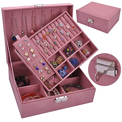 HUIJK Joyero Caja de joyería de Terciopelo Doble de Doble Capa Caja de Almacenamiento de joyería Europea de Espacio de joyería Grande de joyería Caja de Regalo Organizador de Maquillaje Cajas