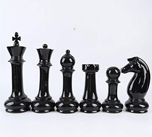 Hwydo Juego de figuras de ajedrez de cerámica única para decoración de mesa, 6 unidades, color negro