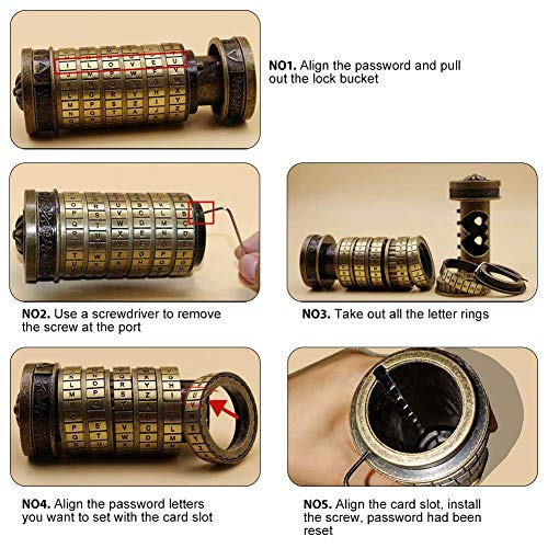 Hztyyier Da Vinci Code Cryptex Letter Contraseña Lock Ring Holder Regalo de cumpleaños del día de San Valentín con Anillos para Ella