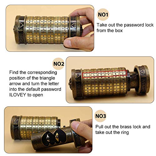 Hztyyier Da Vinci Code Cryptex Letter Contraseña Lock Ring Holder Regalo de cumpleaños del día de San Valentín con Anillos para Ella