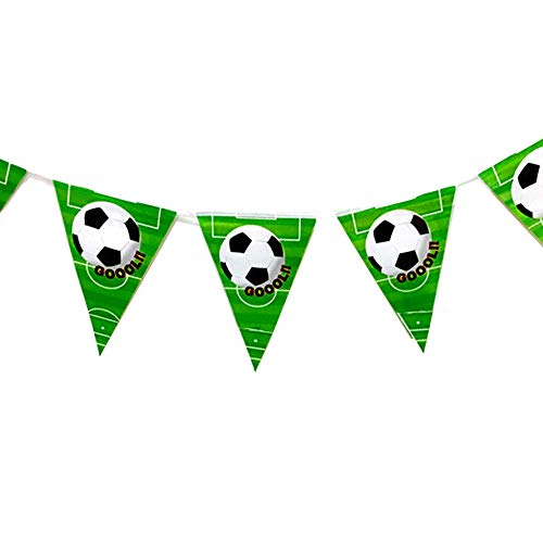 Isuper 1 filamento Triángulo de fútbol del banderín de la Bandera por un Partido de fútbol fútbol Suministros temático Decoración de Fiesta de cumpleaños (Negro Blanco Verde) para su casa