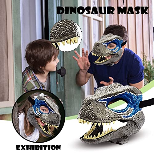 JIJK Máscara de dinosaurio azul – Accesorios de dinosaurio Jurassic World Raptor – Fácil de llevar con correa segura – Dino Cosplay Props Festival Carnaval Regalos