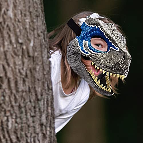 JIJK Máscara de dinosaurio azul – Accesorios de dinosaurio Jurassic World Raptor – Fácil de llevar con correa segura – Dino Cosplay Props Festival Carnaval Regalos