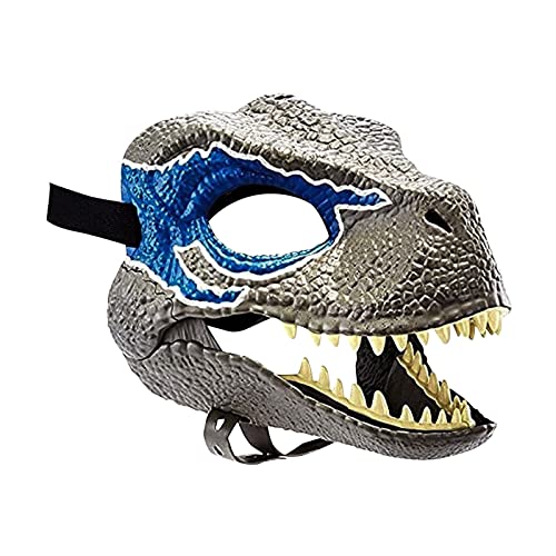 JIJK Máscara de dinosaurio azul – Accesorios de dinosaurio Jurassic World Raptor – Fácil de llevar con correa segura – Dino Cosplay Props Festival Carnaval Regalos