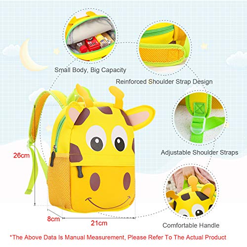 JINYJIA Mochila para Niños, Animales Bolsa Preescolar Mochila, Escuela Mochilas Infantiles, Dibujo de Animal Lindo, para Niñas & Niños de 2-5 Años (Jirafa)