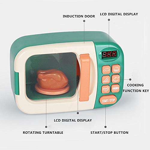 Juego de cocina para microondas para niños con comida falsa fingida Microondas eléctrico con sonidos y luces ideal para niños pequeños de 3 años y mayores Grils y niños