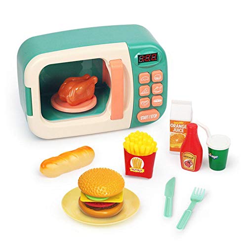 Juego de cocina para microondas para niños con comida falsa fingida Microondas eléctrico con sonidos y luces ideal para niños pequeños de 3 años y mayores Grils y niños