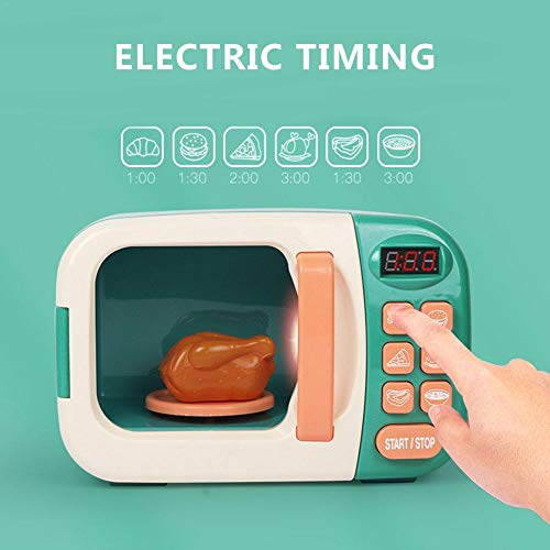 Juego de cocina para microondas para niños con comida falsa fingida Microondas eléctrico con sonidos y luces ideal para niños pequeños de 3 años y mayores Grils y niños