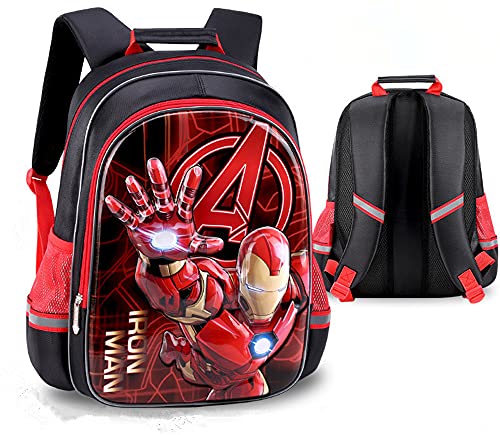 Lily&her Friends - Mochila escolar para niños, diseño de cómic, Capitán América, Spiderman, Ironman, mochila para escuela primaria, estudiante adolescente, Marvel Kids Vengadores - Ironman