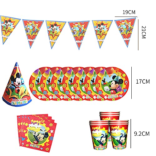 Mickey Mouse Party, Set de Fiesta de cumpleaños de Mickey, Cumpleaños Vajilla Set de Fiesta Kids Birthday Mickey, Plato, Servilleta de Papel Sirve para 8 Invitados