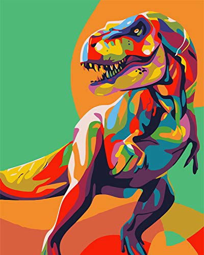 MILEADER DIY Pintura por Números para Adultos 16 * 20 Pulgadas Pintar por Numeros Animales DIY Pintura al óleo - Dinosaurios Coloridos Sin Marco