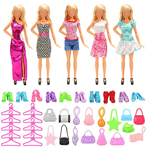 Miunana 36 Accesorios para 11.5 Pulgadas 28 -30 CM Muñecas: 1 Armario + 5 Vestidos Ropa + 10 Bolsa + 10 PCS Zapatos + 10 Perchas